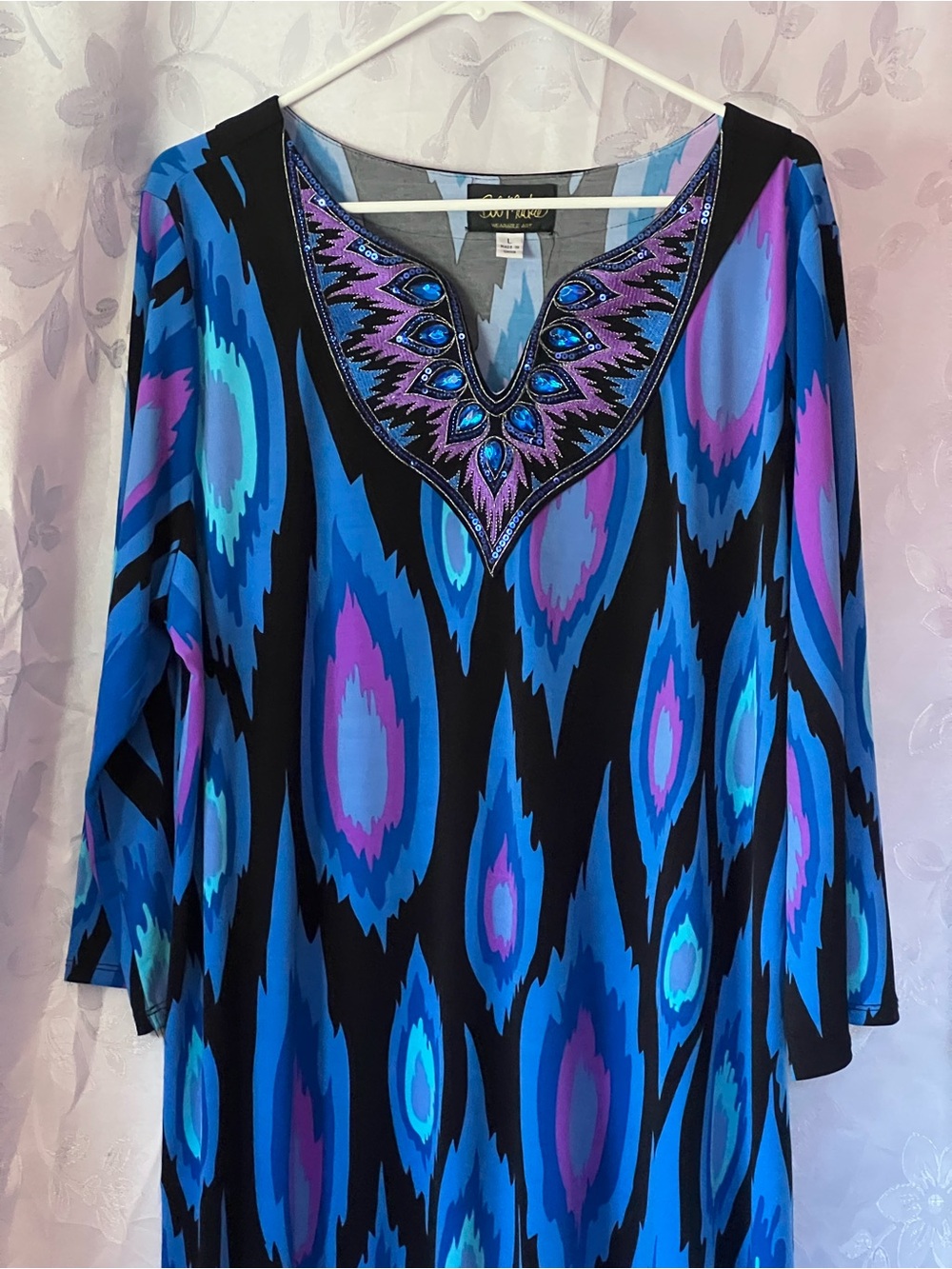 Vintage Bob Mackie Blue & Purple bohemian style V‑Neck Maxi Dress - Picture 2 of 11